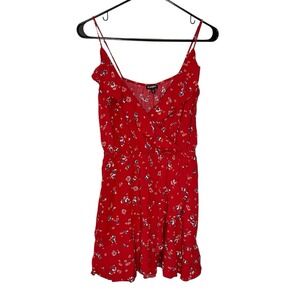Express Medium Red Floral Mini Dress Ruffle Surplice Cottagecore Boho Summer